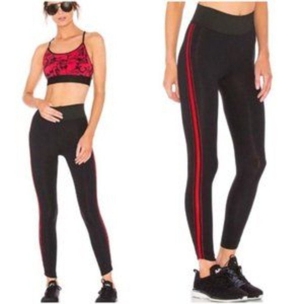 Koral Black Leggings with Red Side Stripe